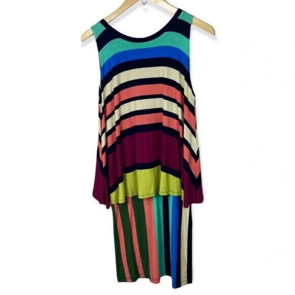 Anthropologie Davina Dress Rainbow Stripe Layered Rainbow Size Small Bohemian‎ S - Picture 5 of 9